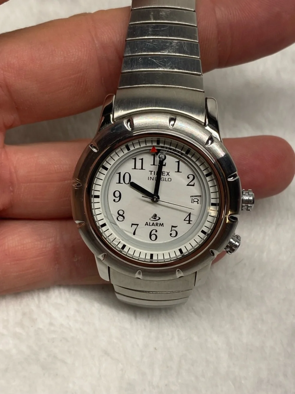 Rear Vintage Timex Indiglo Shemue Silver Watch New Battery